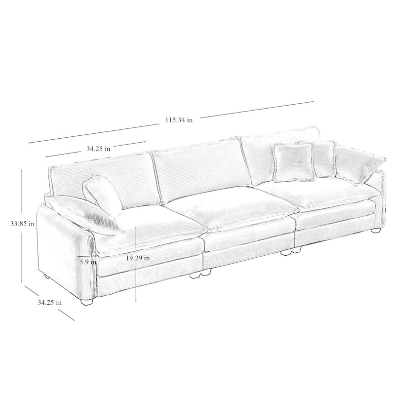 Roomfitters 3-Piece Modular Corduroy Sectional Sofa, Oversized 6-Seat Set with Memory Foam