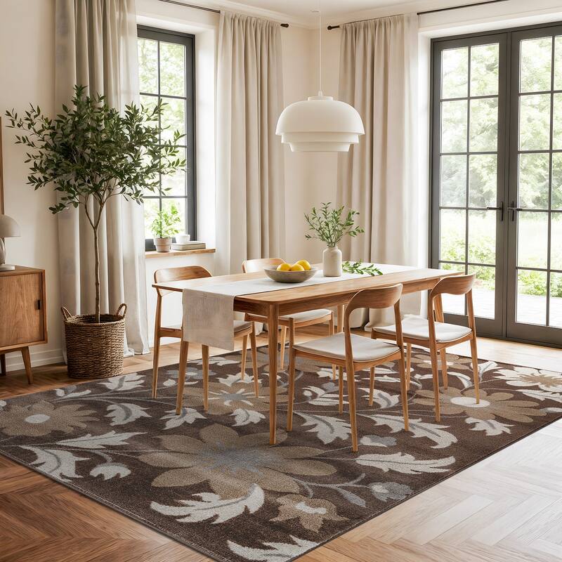 Contemporary Floral Area Rug for Living Room, Bedroom, or Entryway - Low Pile Indoor Rug
