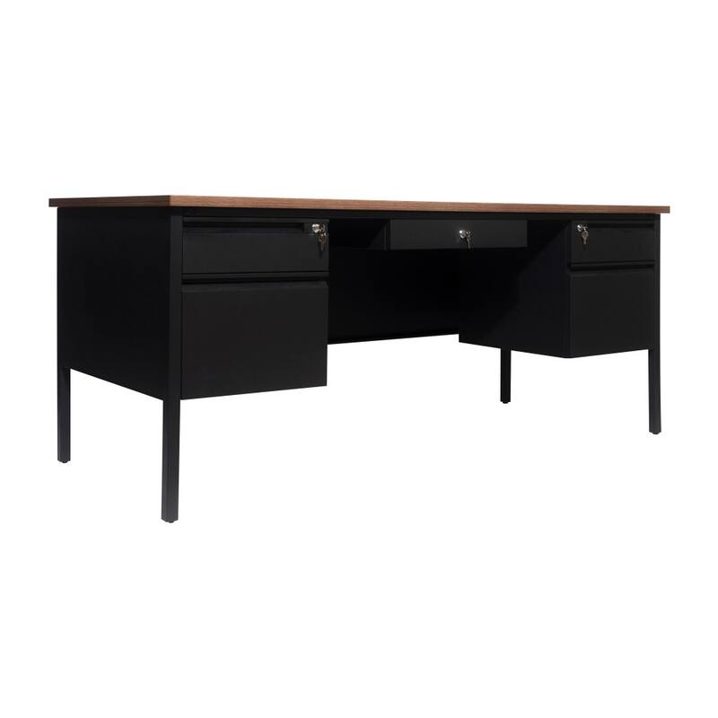 Commercial Double Pedestal Desk with 5 Locking Drawers