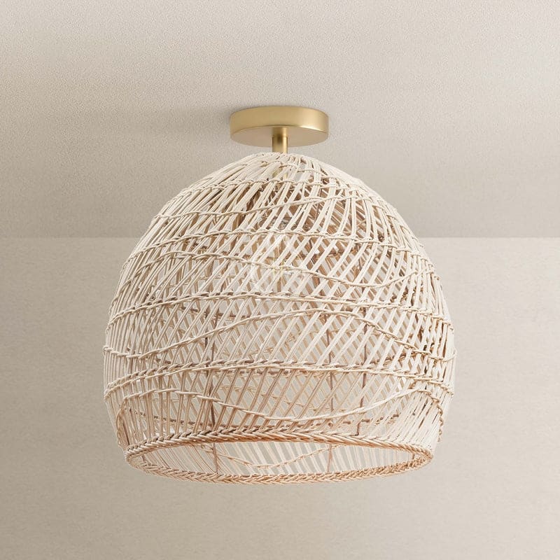 Santana Rattan Flush Mount - Rattan Brown 1-Light Handwoven Ceiling Light for Bedroom or Hallway in Modern, Mid-Century Style