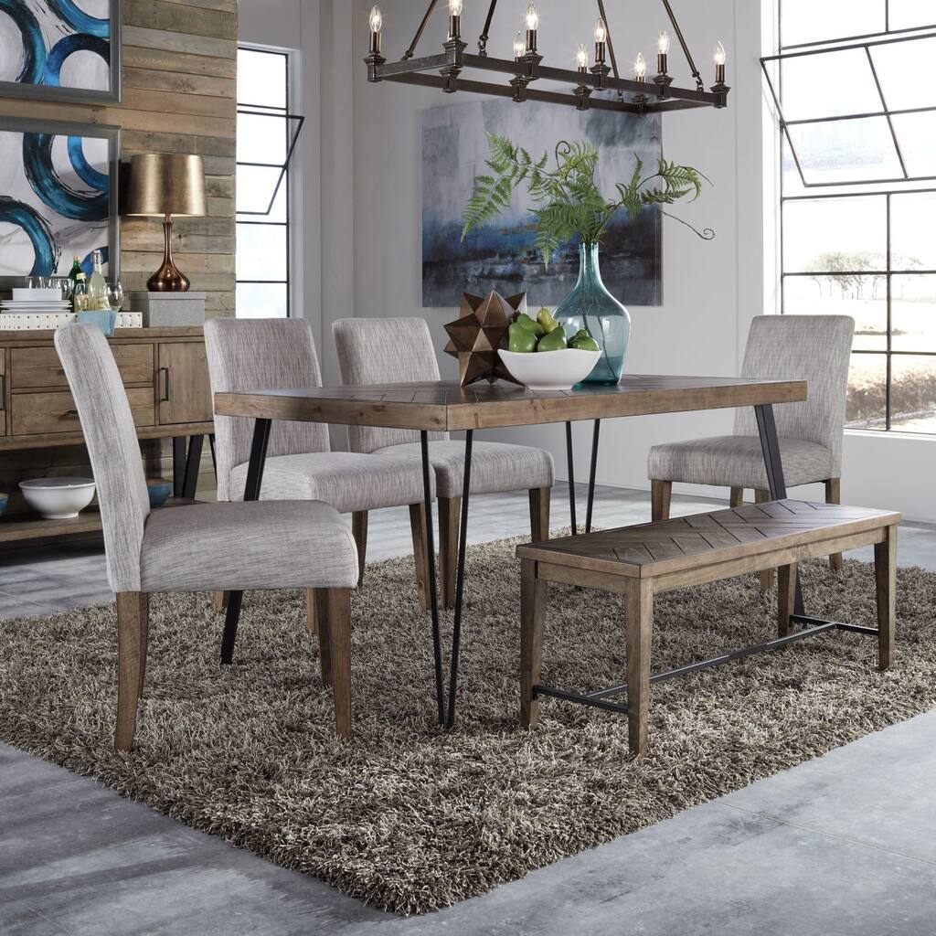 Horizons Rustic Caramel with Sawmark Distressing 6 Piece Rectangular Table Set