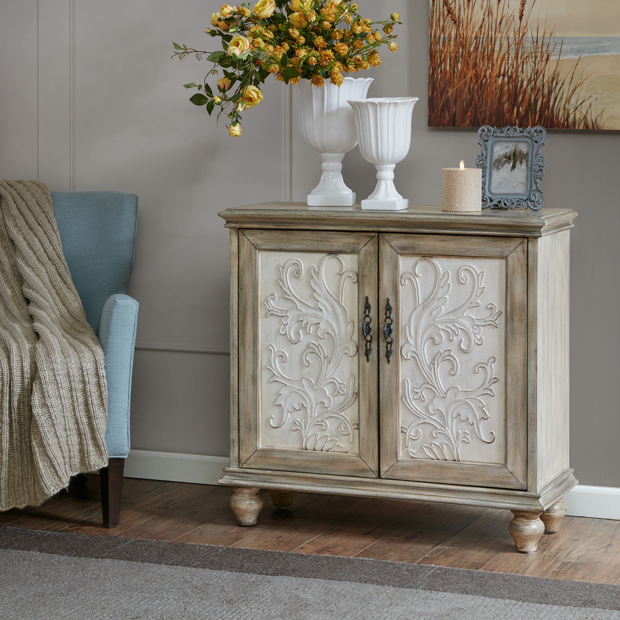 Madison Park Driscoll 2-door carved wood storage cabinet