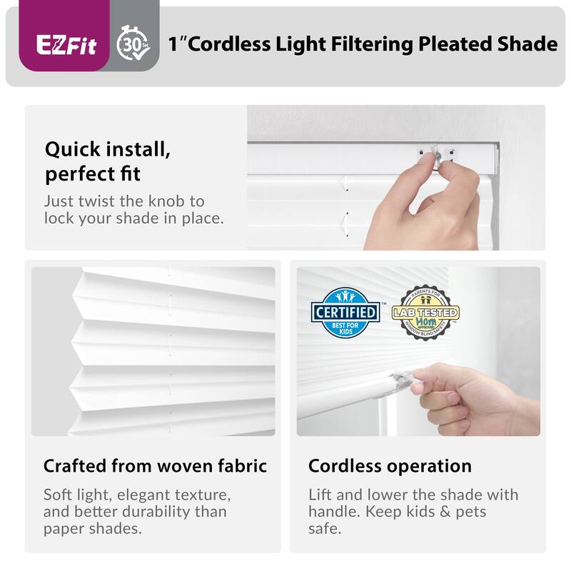 EZ Fit No Tool 1" LF Pleated Shade