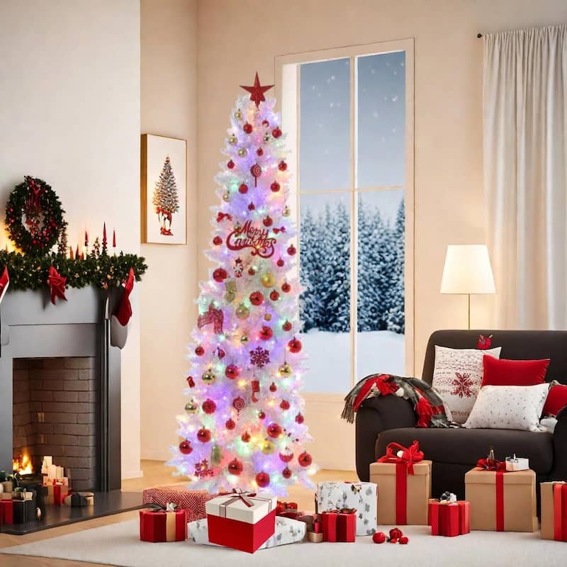 6ft Pre-Lit White Pencil Christmas Tree with 250 Color Changing LED Lights