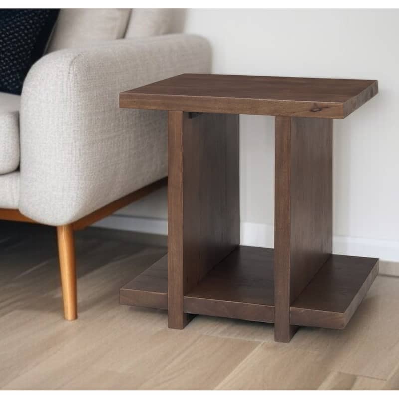 HomeRoots 22" Brown Solid Wood Sled End Table With Shelf - 18' X '22' X '22 - Brown - Wood