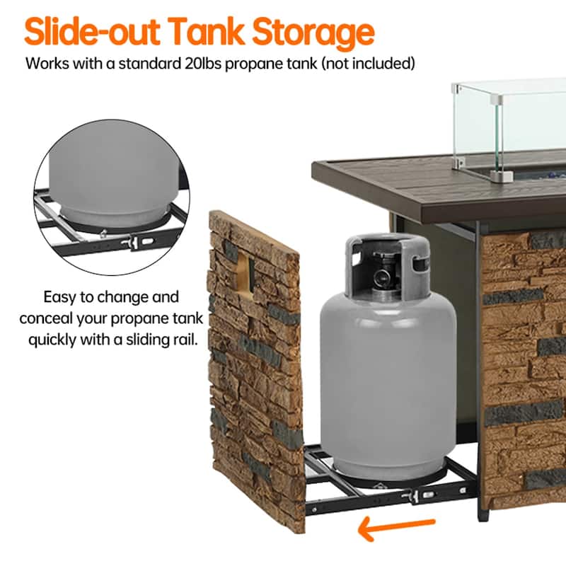 43" Propane Fire Pit Table, 50,000 BTU Faux Stone Fire Pit for Gatherings, CSA Certified Fire Table