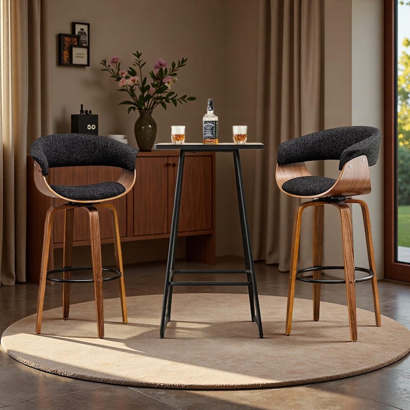 Glitzhome Small Space Set of 3 Swivel High Bar Stool Kitchen Chairs & Square Wood Top Pub Table
