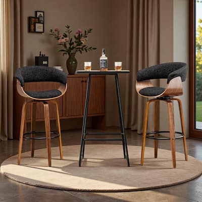 Glitzhome Small Space Set of 3 Swivel High Bar Stool Kitchen Chairs & Square Wood Top Pub Table