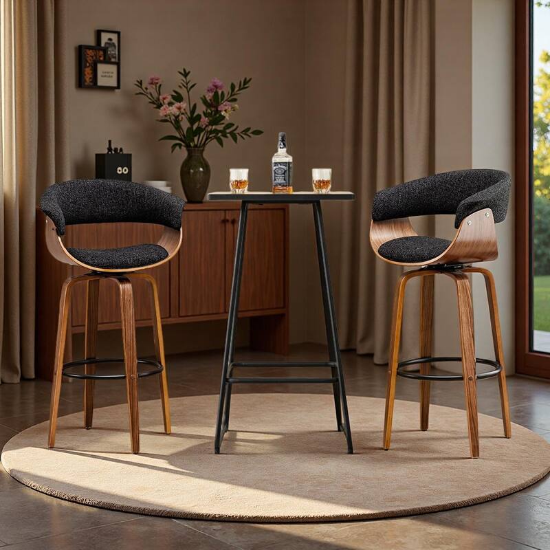 Glitzhome Small Space Set of 3 Swivel High Bar Stool Kitchen Chairs & Square Wood Top Pub Table