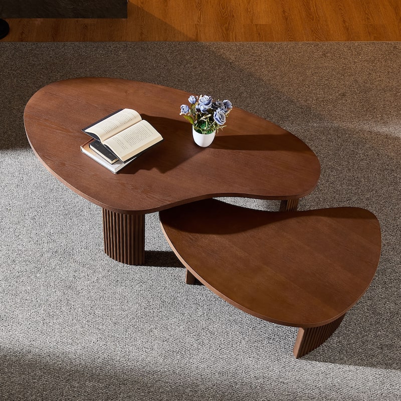 Set of 2 Irregular Shape Coffee Tables Modern Nesting Coffee Tables