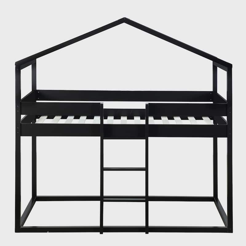 Twin Over Twin Bunk Bed Wood Bed with Tent