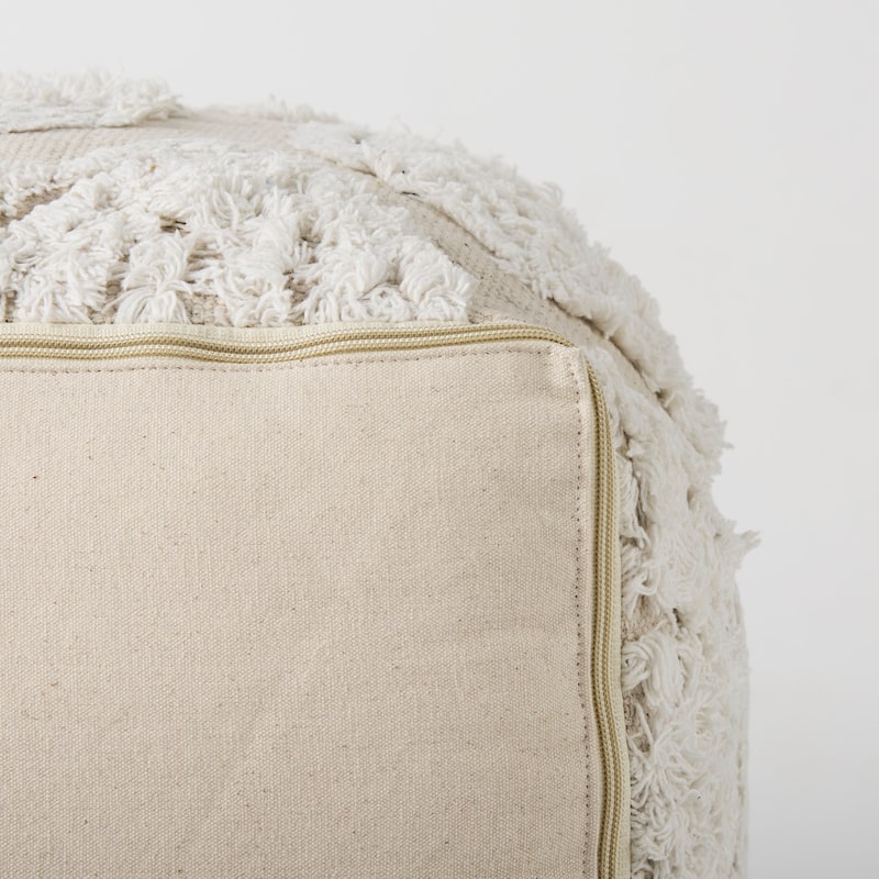 Mercana "Ekanta" Cream & Beige Patterned Cotton Square Pouf