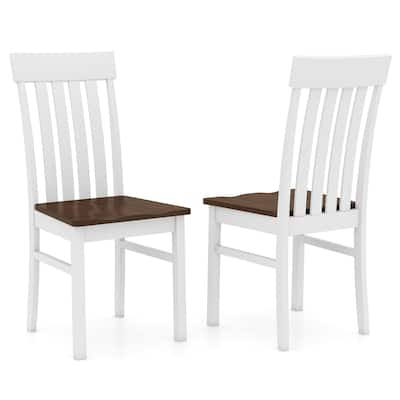 Set of 2 White and Walnut Dining Chairs with High Backrest and Contoured Seat for Kitchen and Dining Room - 17.5" x 20" x 38"