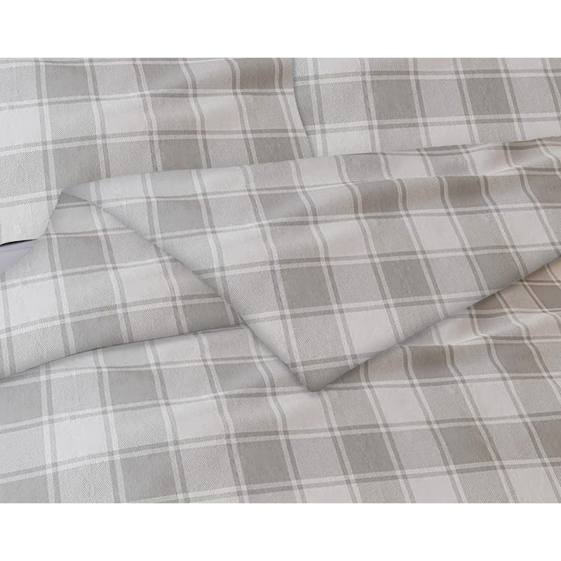 Bibb Home 3-Piece Flannel Duvet Cover Set (Insert Excluded) - Grey Plaid - Full - Queen