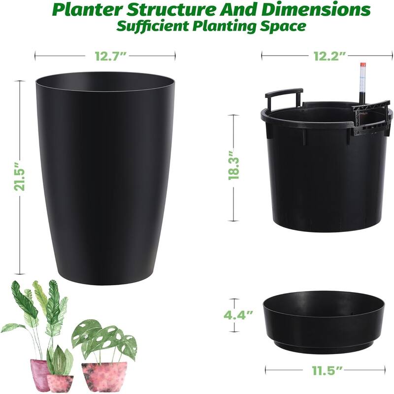 Set of 2 22-in Tall Self-Watering Planters with Water Level Monitor and Inner Bucket for Outdoor Patio Porch and Backyard White