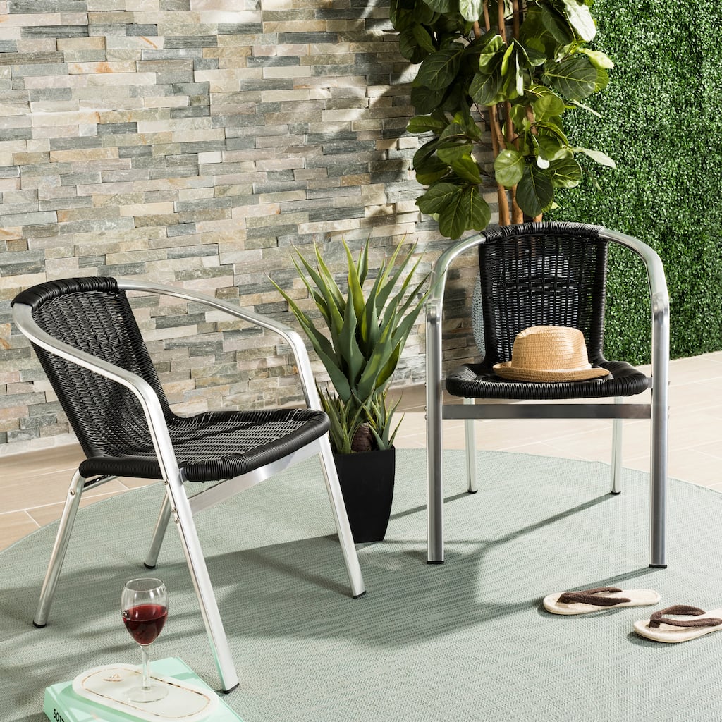 SAFAVIEH Wrangell Indoor-Outdoor White Stacking Armchair (Set of 2) - 22"W x 23"D x 28"H