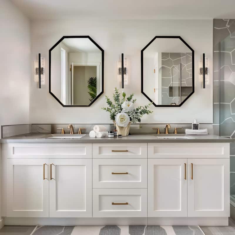 Modern 2-Light Wall Sconce Textured Acrylic Rectangular LED Integrated Light Fixture for Bathroom - 21.7 " L × 6.1 " W × 3.3 " D