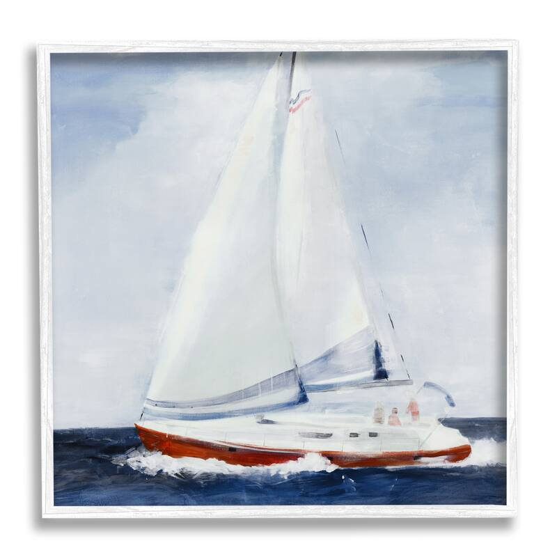 Stupell Sail Boat Against Cloudy Sky Ocean Foam Splashing Framed Wall Art - Blue