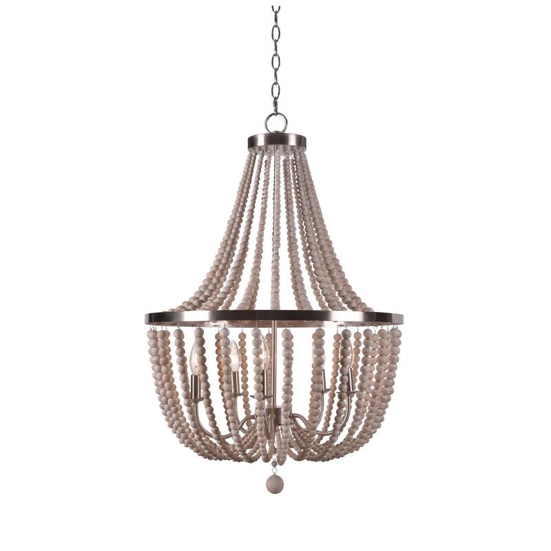 Kenroy Home Dumas 5-Light Wood Bead Chandelier - Weathered White