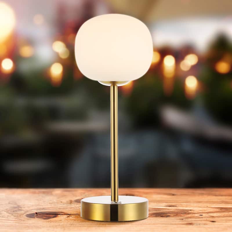 Xavier 12.25" Modern Minimalist Iron Wireless Rechargeable Integrated LED Table Lamp, Nickel/White by JONATHAN Y