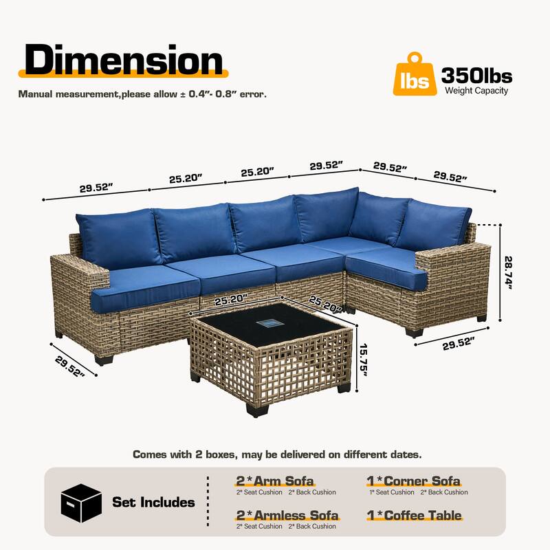 HOOOWOOO 6-piece Patio Furniture Conversation Set with Coffee Table