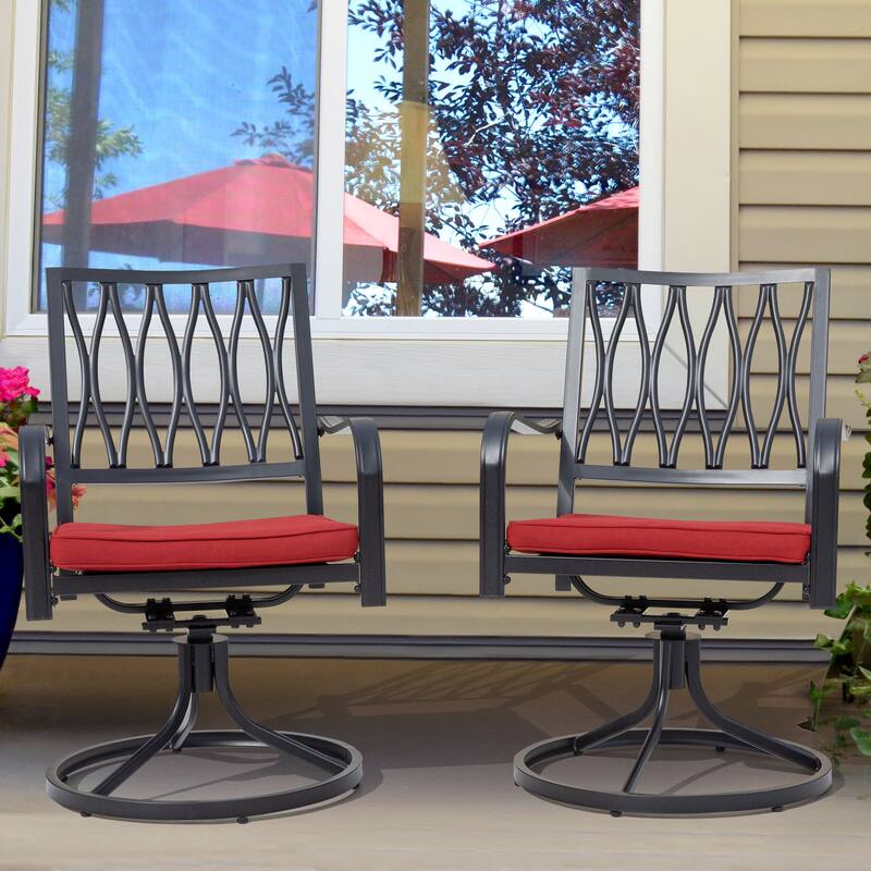 Outdoor 2-Piece Metal Swivel Dining Chairs with Cushions