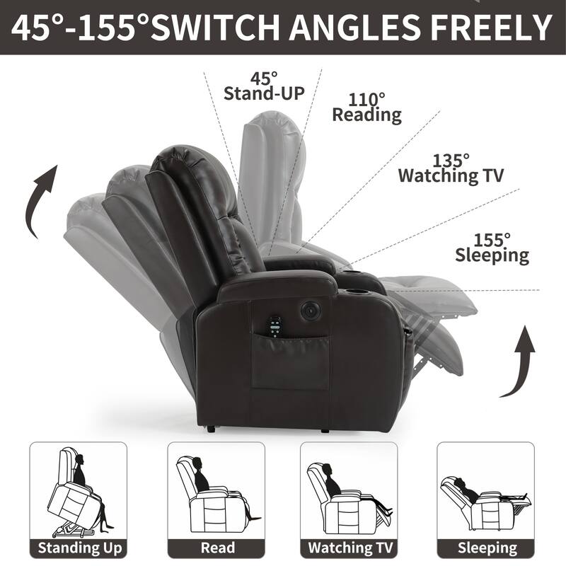 Infinite Position Power Recliner Chair with Heat & Massage, Lift Recliner Chairs with USB Charging Port & Cup Holders