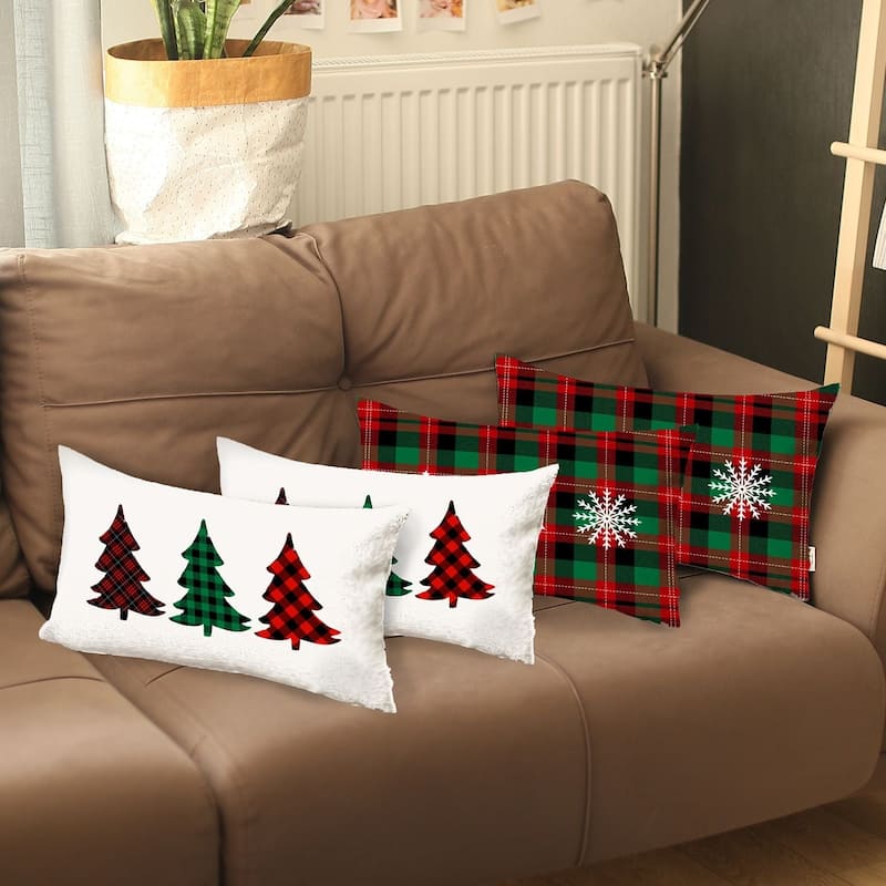 Christmas Lumbar Printed Pillow Covers & Insert (Set of 4)