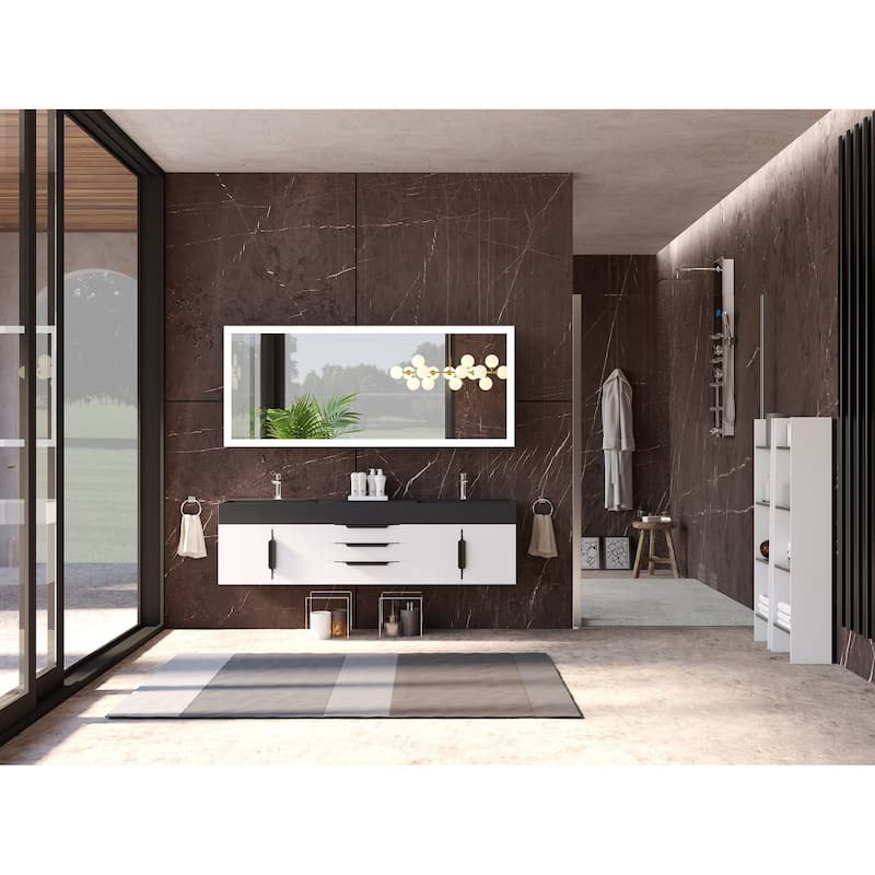 Amazon 72" Wall Mounted Bathroom Vanity Set w/ Black Top