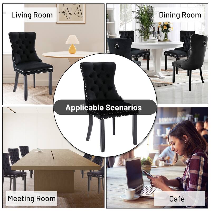 Set of 2 Velvet Dining Chairs,Tufted Solid Wood Armless Chairs Accent Chair with Nailhead Trim and Back Ring Pull - N/A