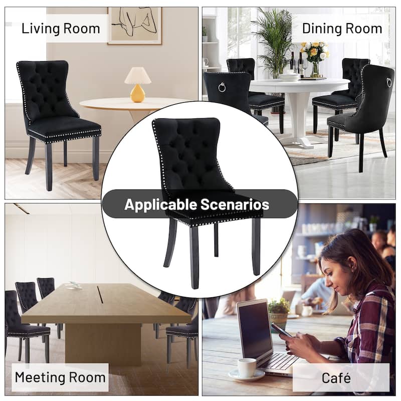 Set of 2 Modern Velvet Dining Chairs – Upholstered Side Chairs with Nailhead Trim and Solid Wood Legs for Kitchen & Dining Room