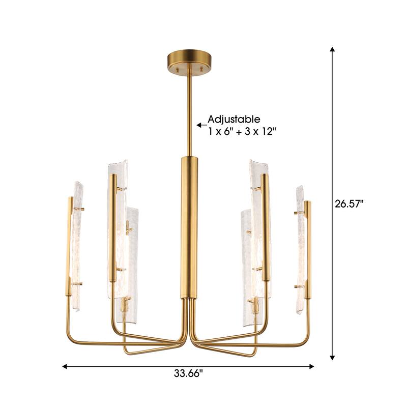 Perimost 34" Modern Gold 6-Light Glass LED Chandelier