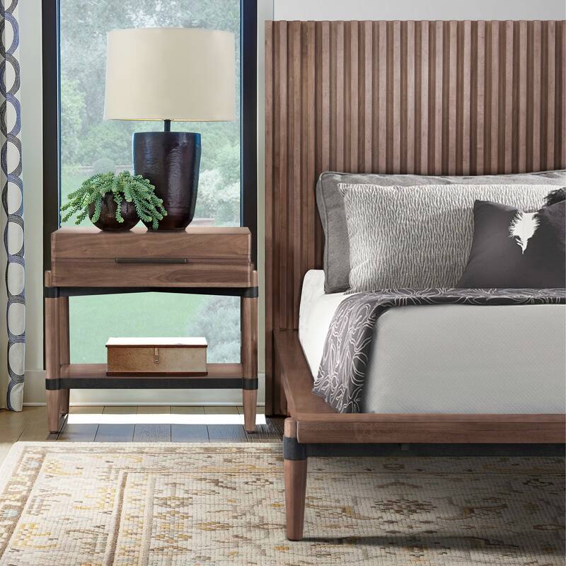 Bridgevine Home Tranquilty 26 inch One Drawer Nightstand, Minimal Assembly, Walnut Finish