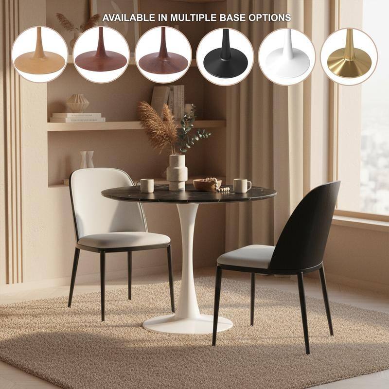Bristol Modern Round Dining Table with Stain Resistant Solid Wood Top and White Pedestal Base for Home, Cafes and Restaurant