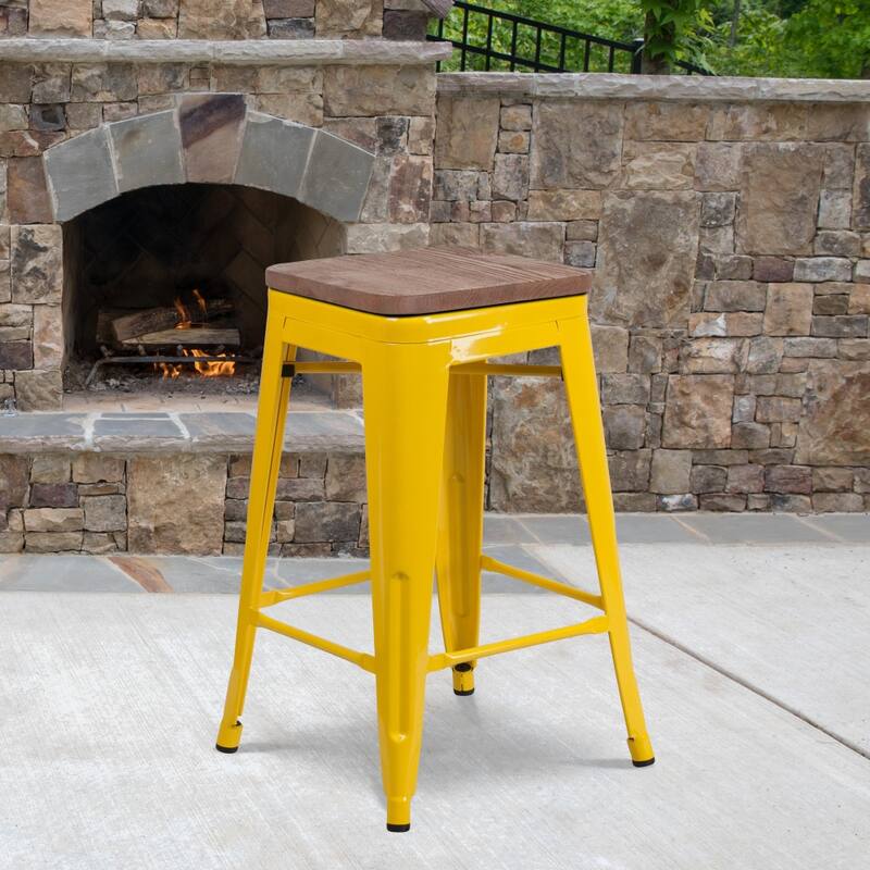 Indoor/Outdoor Backless Counter Stool with Poly Resin Seat