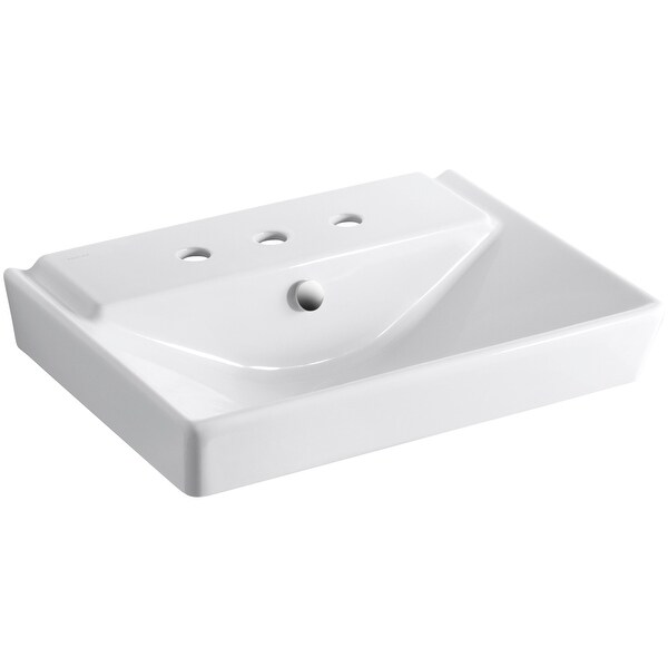 Kohler K-5027-8 Reve 23-5/8" Fireclay Drop In Bathroom Sink with 3 Holes Drilled and Overflow - White