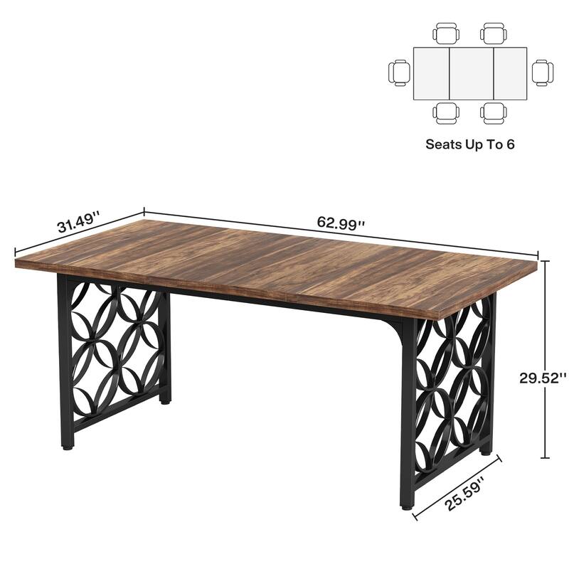 63-inch Modern Dining Table for 4-6 People, Rectangular Marble Dinner Table with Gold Metal Frame for Home Kitchen