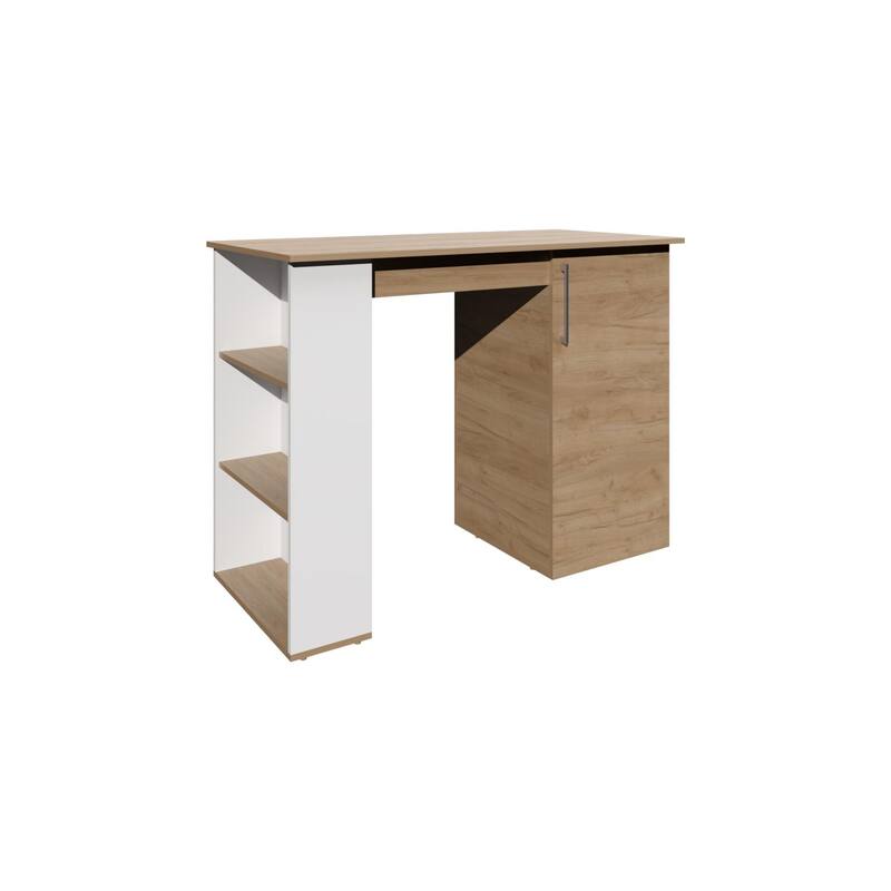 Allen 47" Wide Kitchen Island One Cabinet and Five Shelves, Bar Table, Dinning Table. Pub Table White- Natural Oak - Multi