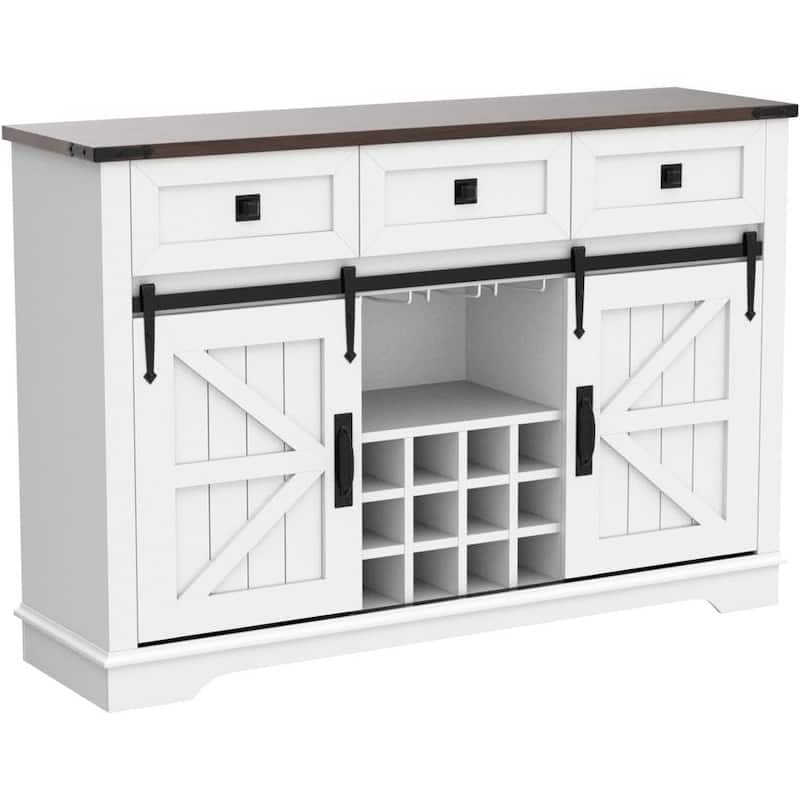 Farmhouse Bar Cabinet, Coffee/Wine Bar Cabinet w/Wine & Glass Rack