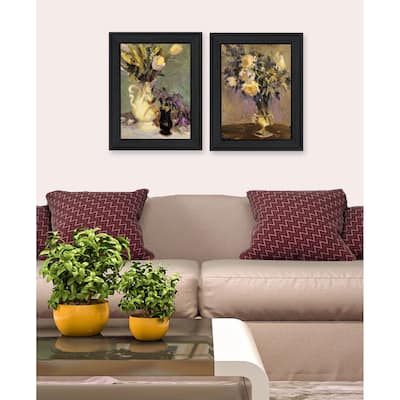 Trendy Decor 4U "Abstract Tulips & Lavender Flower Vases" Printed Framed Wall Art by JG Studio