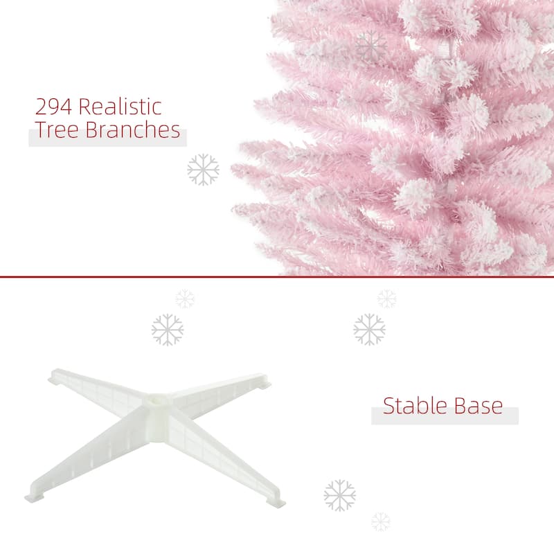 5 ft White Plastic Metal Snow-Flocked Christmas Tree 390 Tips Indoor - 24" Dia x 60" H
