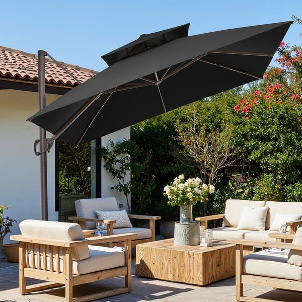slide 2 of 47, Crestlive Products 10FT Aluminum Square Double Top Patio Cantilever-Offset Umbrella Black