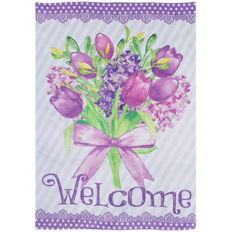 Welcome Purple Floral Bouquet Outdoor House Flag 28" x 40"