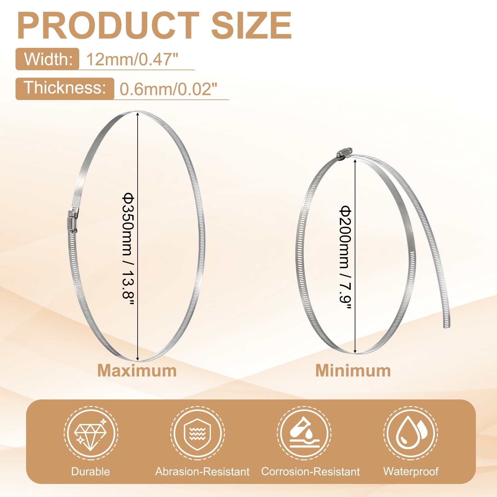 Hose Clamps, Adjustable Worm Gear Hose Clamp for Plumbing Automotive Hose - Silver