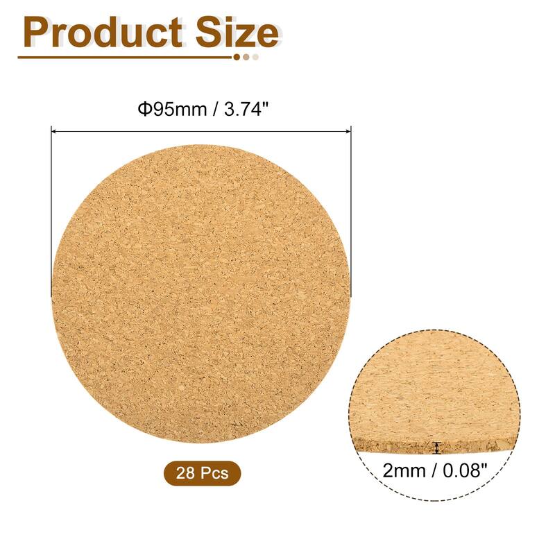 Self Adhesive Cork for Coaster, Round Cork Tiles - Brown - 28Pcs - 95mm Dia, 2mm Thick