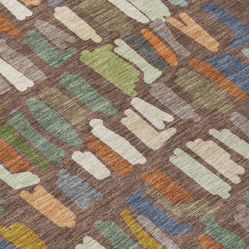 Machine Washable Indoor/ Outdoor Modern Mosaic Chantille Rug