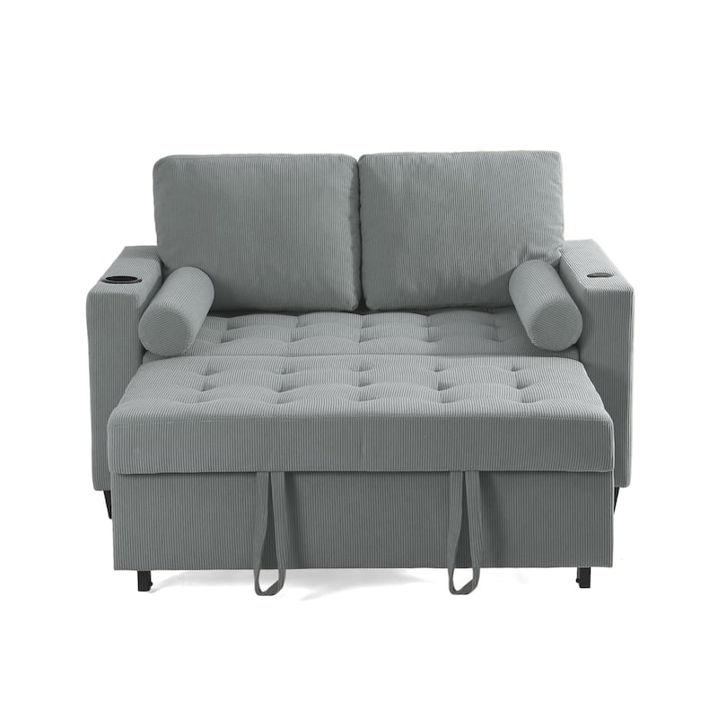 3-in-1 Pull-Out Sleeper Sofa Bed Convertible Adjustable Multi-Functional Loveseat with USB Port