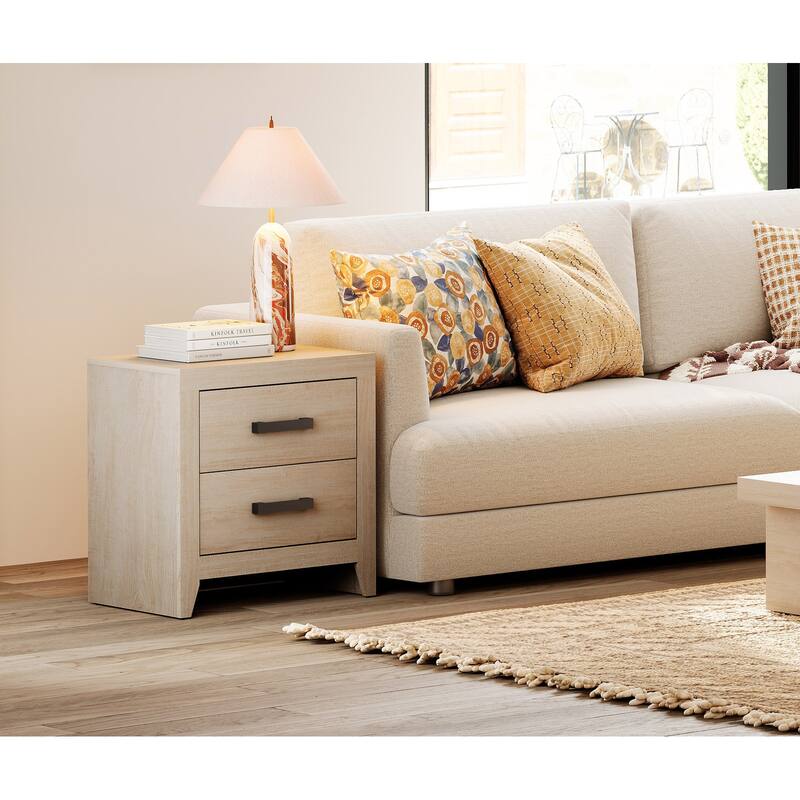 WAMPAT Farmhouse End Table with 2 Storage Drawers - Rustic Brown Accent Table for Bedroom & Living Room