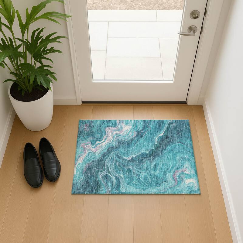 Premium Washable Super Soft Abstract Mayfield Rug - Teal - 1'8" x 2'6"