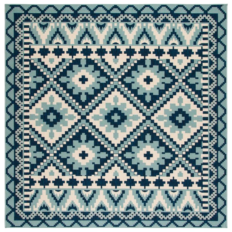 SAFAVIEH Veranda Vitaline Indoor/ Outdoor Waterproof Patio Backyard Rug - 6'7" Square - Turquoise/Blue